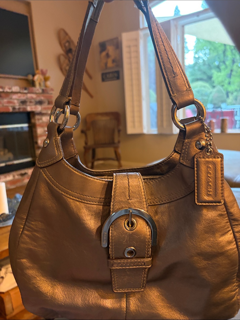 Coach SoHo Lynn Hobo Bag. 2011 Grey metallic with some rose hues.
